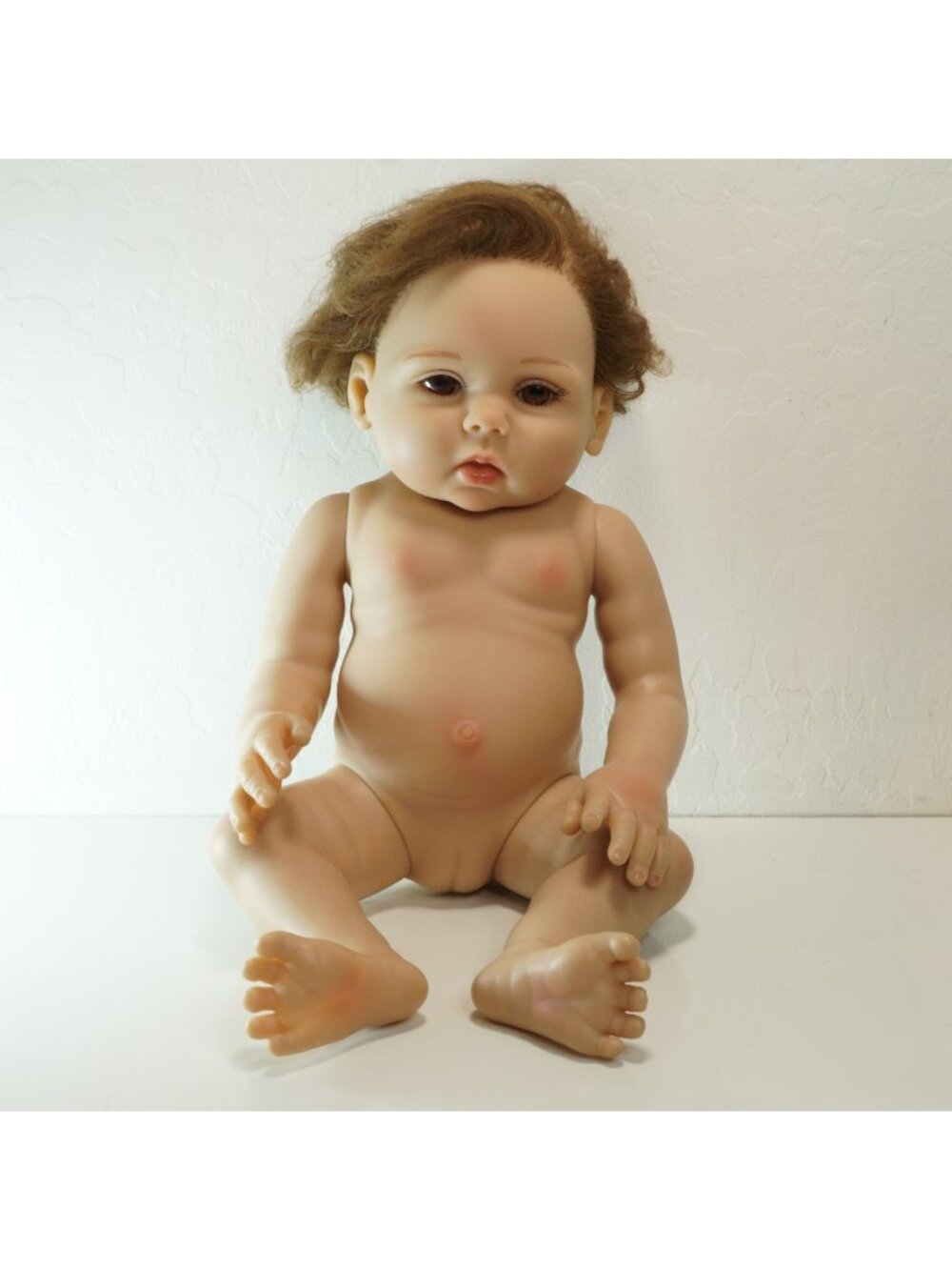 Realistic Baby Girl Doll 17" Brown Reddish Eyes Creepy Horror Halloween Prop